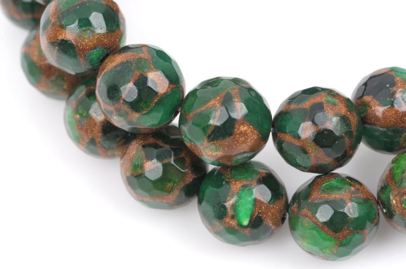 10mm EMERALD GREEN Composite Golden Quartz Round Beads, faceted, 1 strand, gmx0031