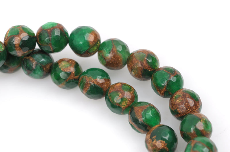 10mm EMERALD GREEN Composite Golden Quartz Round Beads, faceted, 1 strand, gmx0031