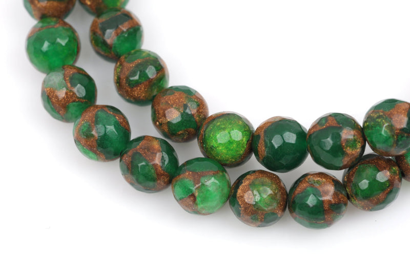 10mm EMERALD GREEN Composite Golden Quartz Round Beads, faceted, 1 strand, gmx0031