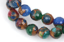 8mm MIXED Green Blue Red Composite Golden Quartz Round Beads, faceted, 1 strand, gmx0035