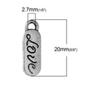 10 Antique Silver Script LOVE OVAL Charms, Small Stamped Tags, chs2220