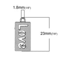 10 Stencil Cutout LOVE Rectangle Charms,  Antique Silver Jewelry Tags chs2222