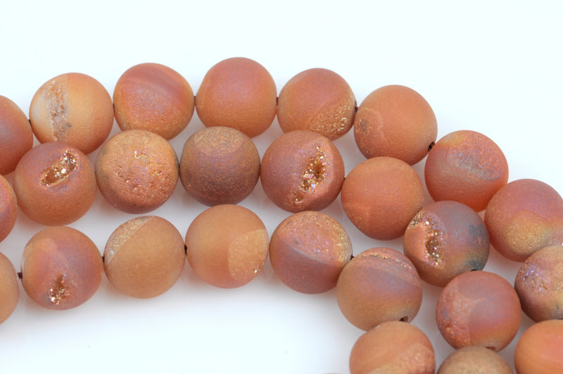 8mm DRUZY QUARTZ Round Beads, Titanium Coated Geode Round Beads, champagne peach color,  full strand gdz0127