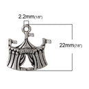 5 Silver Metal ANTIQUE CIRCUS Tent Charm Pendants  chs2221
