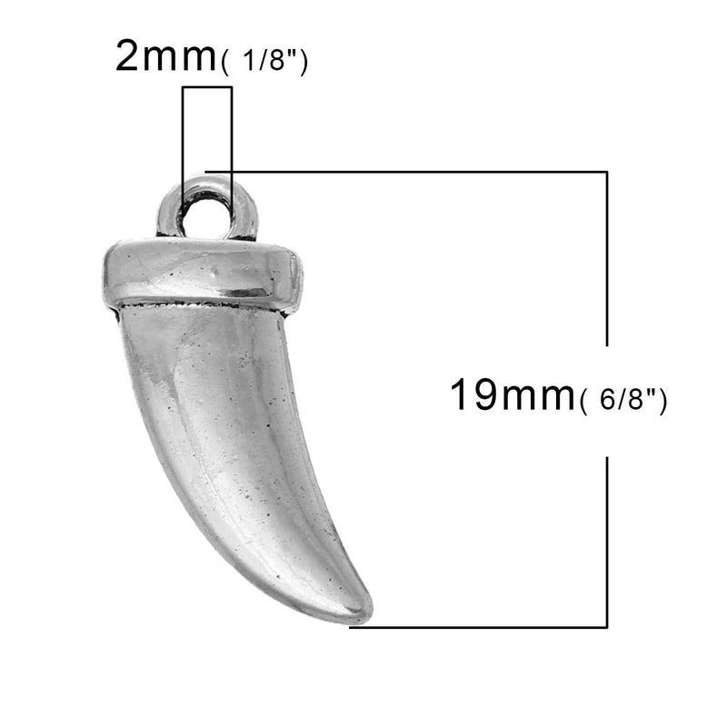 5 Silver Tone FANG TOOTH Charms Pendants chs2223