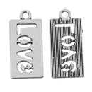 10 Stencil Cutout LOVE Rectangle Charms,  Antique Silver Jewelry Tags chs2222