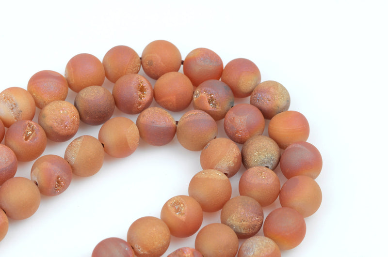 8mm DRUZY QUARTZ Round Beads, Titanium Coated Geode Round Beads, champagne peach color,  full strand gdz0127