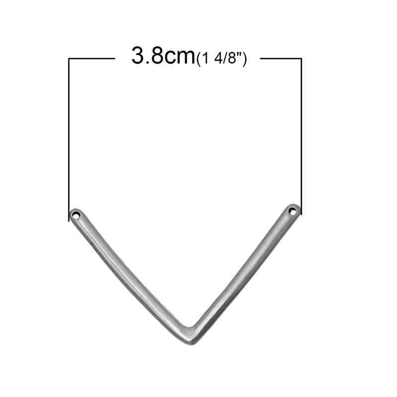 10 V-SHAPED Chevron Metal Bar Connectors, Antique Silver Tone, 1.5" across chs2225