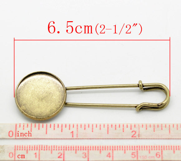 10 Bronze Metal Stick Pins, brooch pins, safety pins, fits 20mm (3/4") round cabochons bezel tray, shawl scarf pins, fin0510