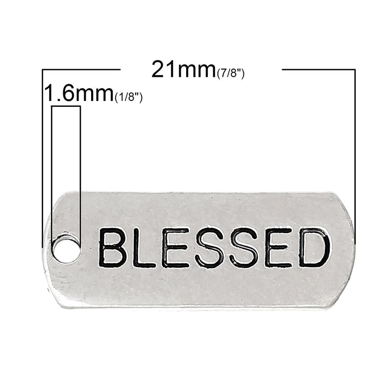 10 STAMPED "BLESSED" Tags Silver Metal Charm Pendants . Chs2234