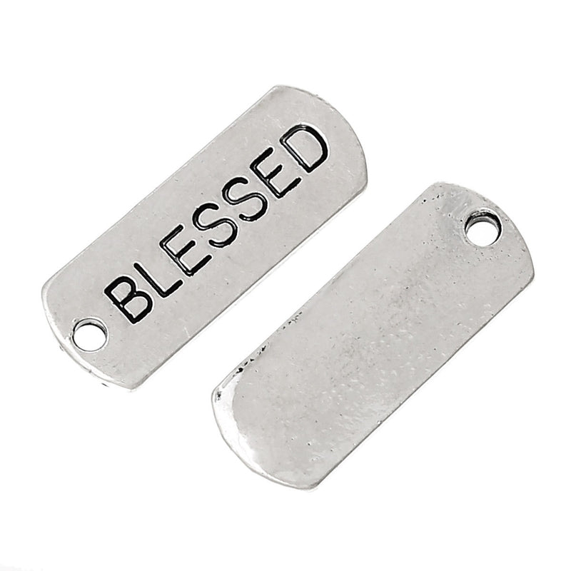 10 STAMPED "BLESSED" Tags Silver Metal Charm Pendants . Chs2234