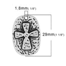 10 SILVER CROSS Religious Pendant Charms, religious charms, oval textured cross pendant, chs2229