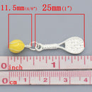 2 sets TENNIS RACKET & Ball Silver Plated Charm che0494