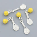 2 sets TENNIS RACKET & Ball Silver Plated Charm che0494
