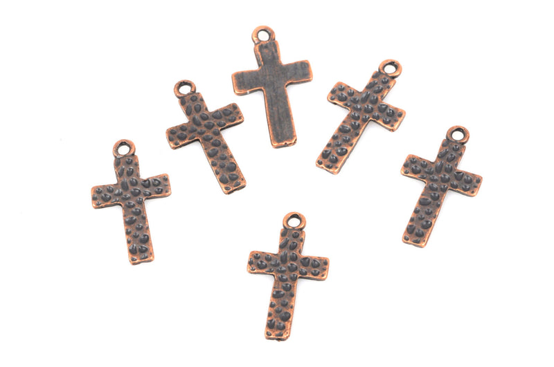 10 COPPER HAMMERED Crosses, small metal charm chc0042