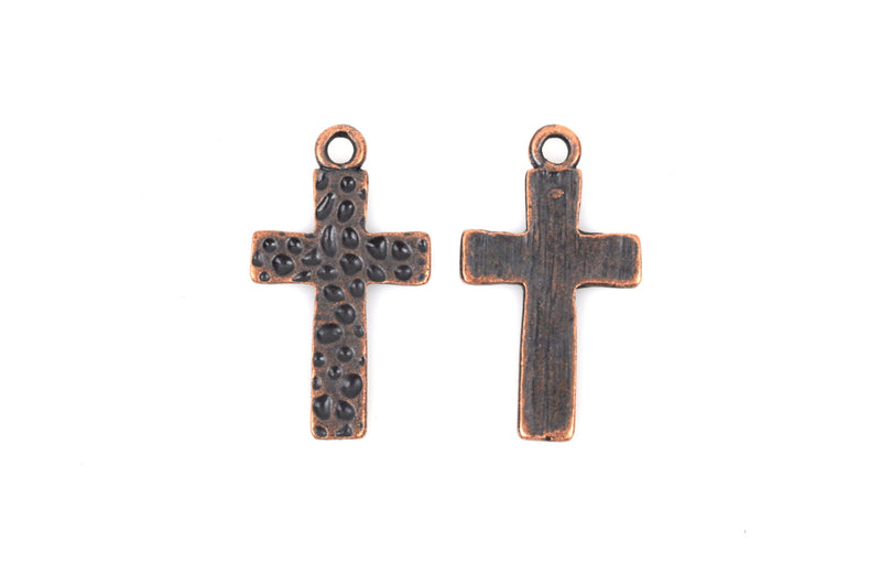 10 COPPER HAMMERED Crosses, small metal charm chc0042
