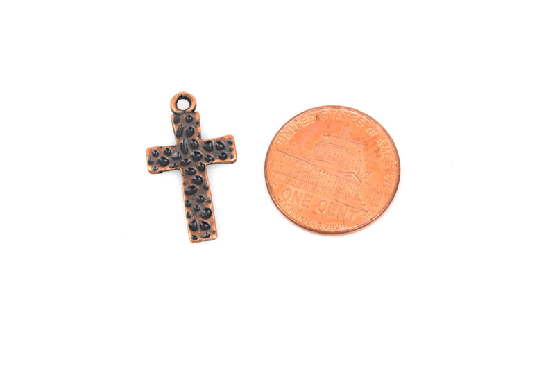 10 COPPER HAMMERED Crosses, small metal charm chc0042