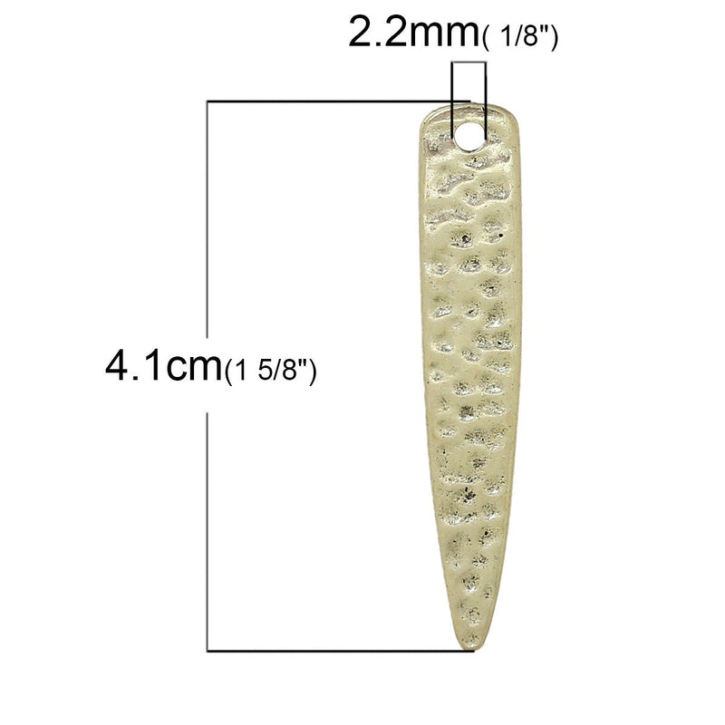 10 SPIKE DAGGER Point Hammered Metal Gold Tone Charm Pendants, 41mm long, chg0365