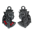 5 EGYPTIAN PHARAOH Queen Charm Pendants, Gunmetal Charms, Red Rhinestones Egyptian Goddess Charms, cho0138