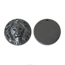 2 HEMATITE LION Face Disc Charms, Gunmetal-Tone Gemstone Pendants, cgm0051
