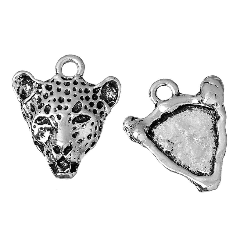 10 LEOPARD CHEETAH Cat Antique Silver Tone Metal Animal Charm Pendants . chs2263