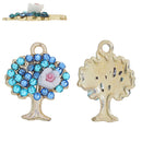 2 Blue TREE of LIFE Gold Plated Rose Charms With Rhinestones, pink resin flower, blooming trees, chg0359