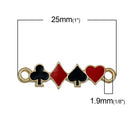 4 POKER CARD Suits Gold Plated Red and Black Enamel Charm Pendants, gold connector links, club, diamond, spade, heart, cards 25x7mm, che0510