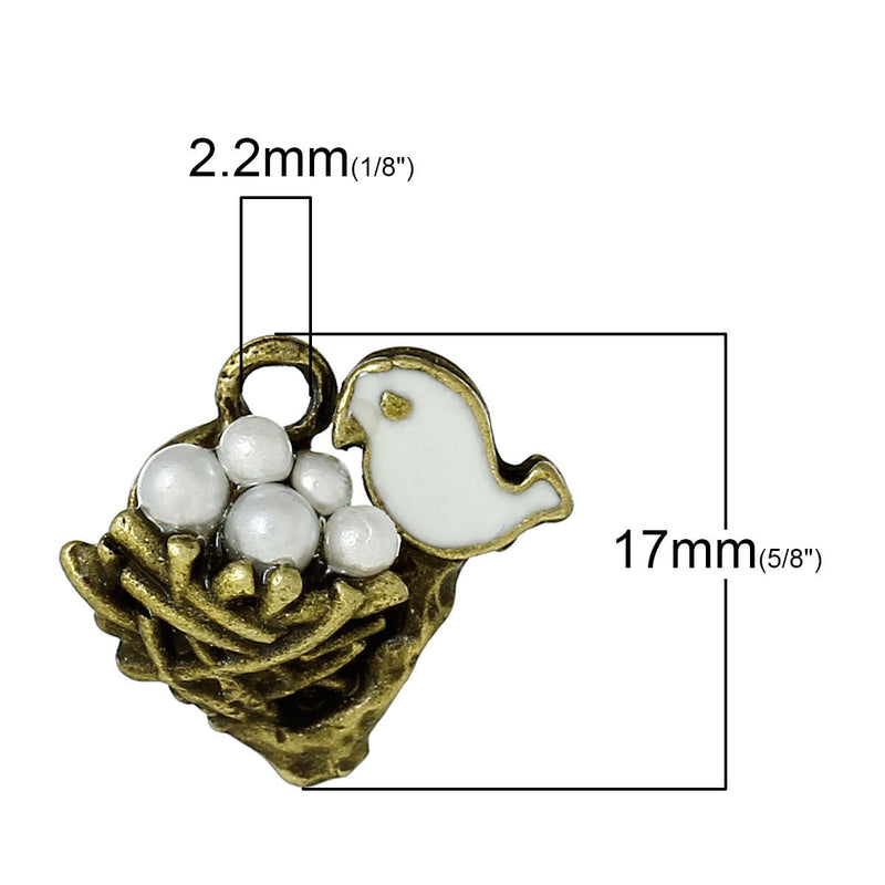 5 BIRD EGG Nest Charms with Acrylic Eggs, antique bronze metal, chb0421