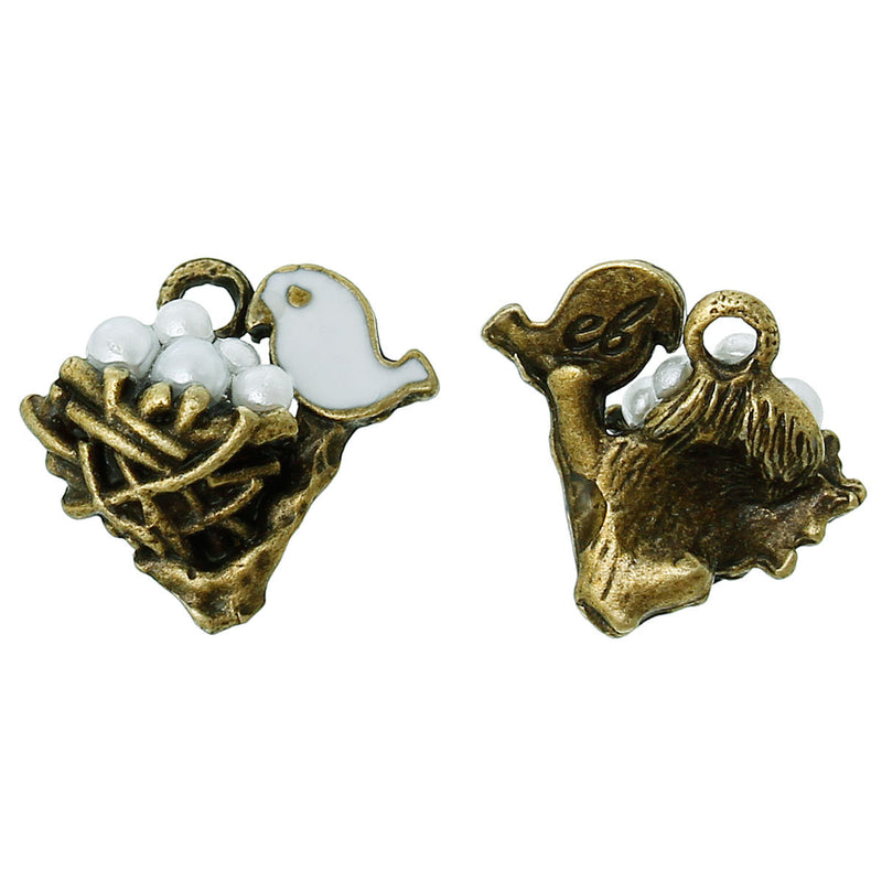 5 BIRD EGG Nest Charms with Acrylic Eggs, antique bronze metal, chb0421