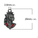 5 EGYPTIAN PHARAOH Queen Charm Pendants, Gunmetal Charms, Red Rhinestones Egyptian Goddess Charms, cho0138