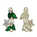 5 ENAMEL FLOWER Lily Charms, Lavender Center, Gold Tone Metal Rhinestone Pendants . che0500