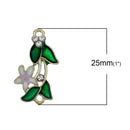 5 ENAMEL FLOWER Lily Charms, Lavender Center, Gold Tone Metal Rhinestone Pendants . che0500