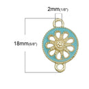 5 BLUE FLORAL Connectors Round Links, Enamel Charm Pendants, gold plated, 1/2" dia. Chg0355