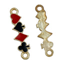 4 POKER CARD Suits Gold Plated Red and Black Enamel Charm Pendants, gold connector links, club, diamond, spade, heart, cards 25x7mm, che0510