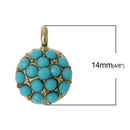 5 BLUE POLKA Dot Round Charms, Enamel Charm Pendants, gold plated, 3/8" dia. Chg0360