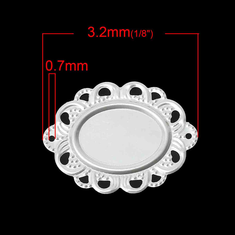 10 FILIGREE CABOCHON Blank Silver Played Bezel Tray 2-Hole Connectors, 32x24mm (Fits 18x13mm), frame bezel tray, oval bezel charm, chs2236a