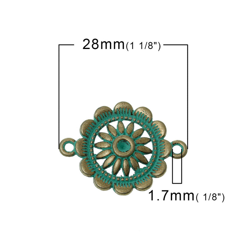 5 PATINA BRONZE Connectors Floral, Round Links, Charm Pendants, 7/8" dia. fits ss12 rhinestones . chb0418