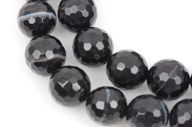 10mm BLACK and WHITE AGATE Round Gemstone Beads, faceted, Brazilian Agate, natural, full strand  gag0217