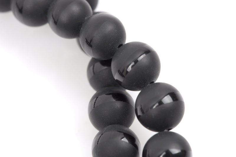 10mm BLACK ONYX Round Gemstone Beads, smooth gemstone beads, matte with a polished band around the middle, natural, full strand, gon0032