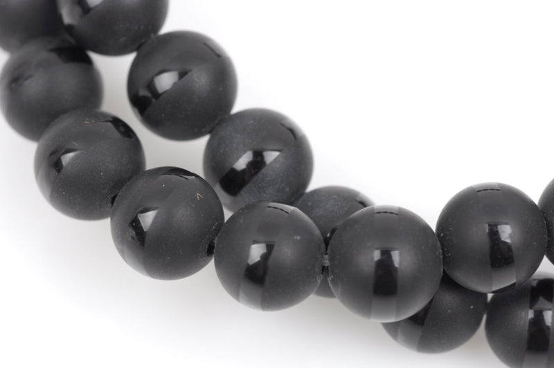 10mm BLACK ONYX Round Gemstone Beads, smooth gemstone beads, matte with a polished band around the middle, natural, full strand, gon0032