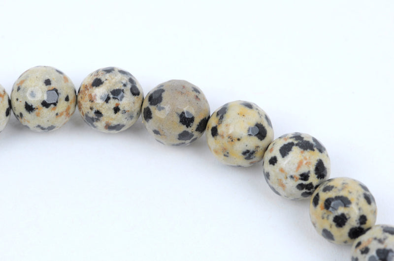 10mm DALMATIAN JASPER Beads, Round Gemstone Faceted Beads, Dalmation Jasper, Black and Tan Spotted gemstone beads, full strand, gja0097