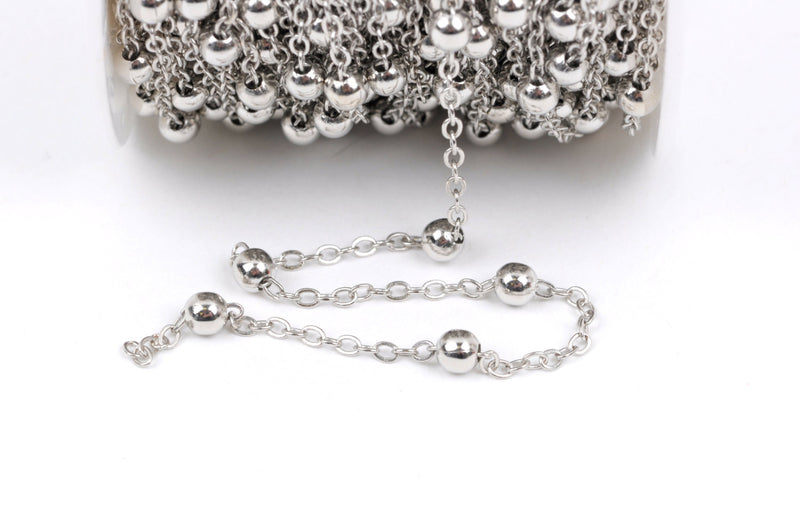 20 yards (60 feet) Silver Tone Ball and Link Chain, Bead Chain, Round Balls are 4mm, fch0332b