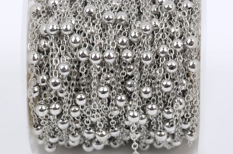 1 yard (3 feet) Silver Tone Ball and Link Chain, Bead Chain, Round Balls are 4mm, fch0332a