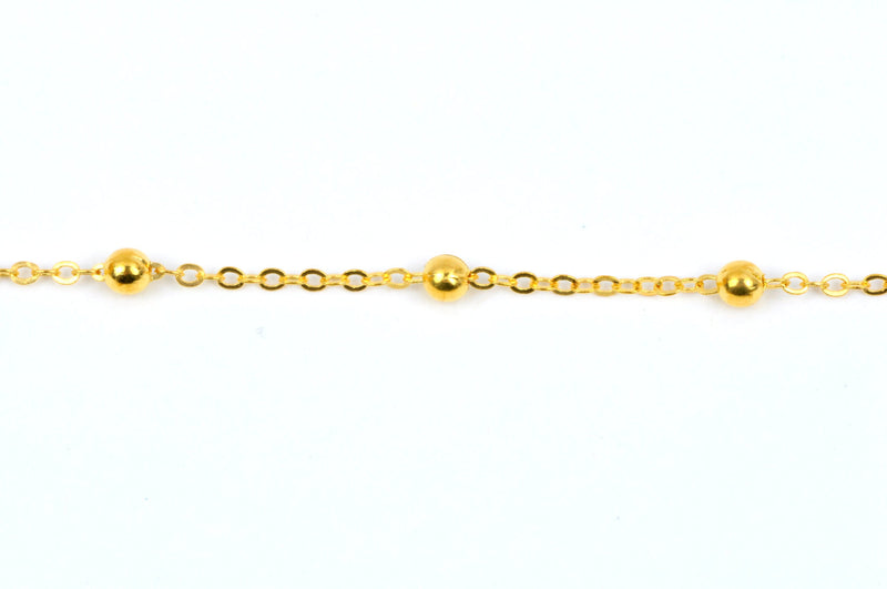 1 yard (3 feet) Gold Plated Ball and Link Chain, Bead Chain, Round Balls are 4mm, fch0334a