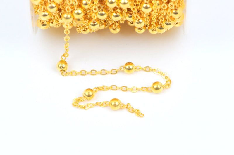 1 yard (3 feet) Gold Plated Ball and Link Chain, Bead Chain, Round Balls are 4mm, fch0334a