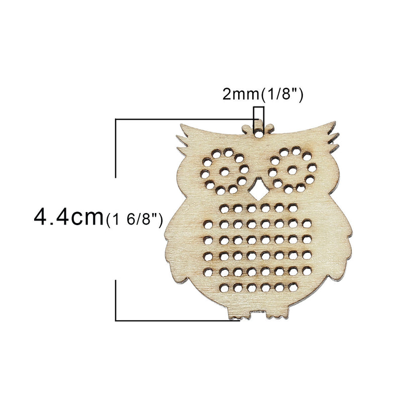 4 Counted Cross Stitch WOOD BLANK Owl Animal Shapes, 1-3/4" x 1-5/8"  make your own embroidery charm pendant, cho0133