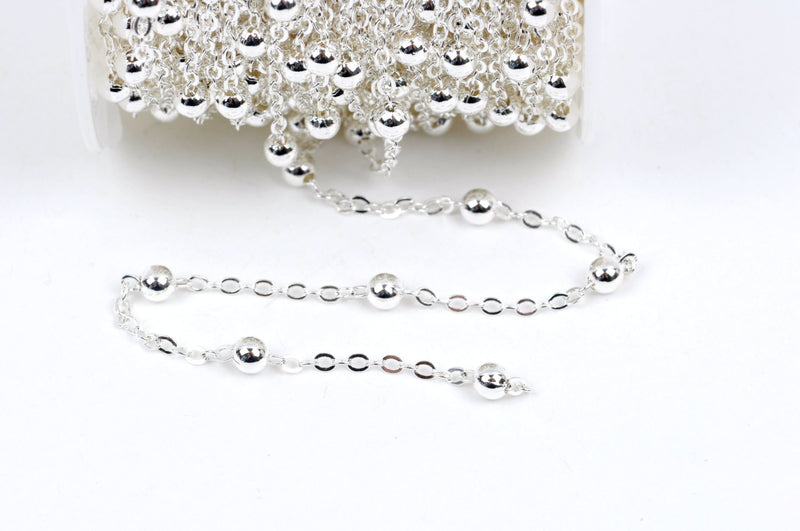 20 yards (60+ feet) Silver Plated Ball and Link Chain, Bead Chain, Round Balls are 4mm, fch0333b