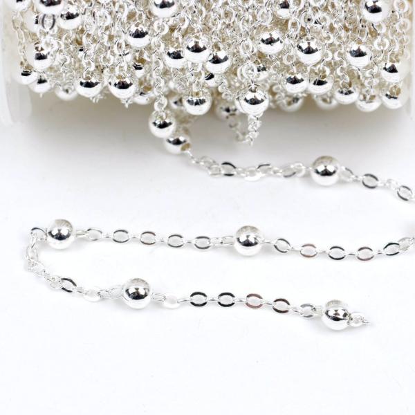 1 yard Silver Plated Ball and Link Chain, Bead Chain, Round Balls are 4mm, fch0333a