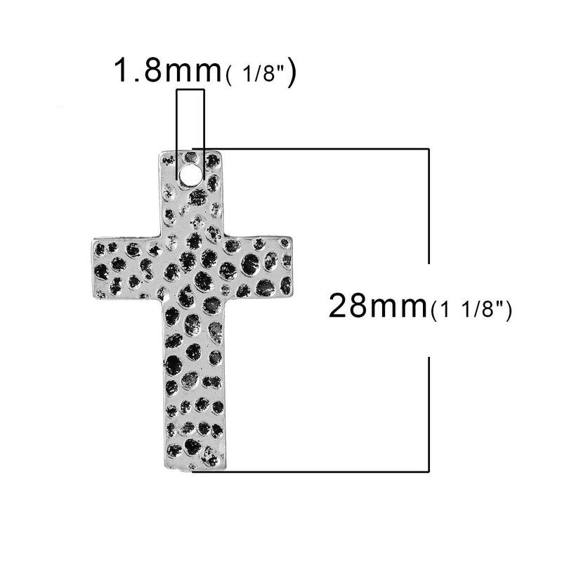 5 SILVER CROSS Religious Pendant Charms, religious charms, Hammered Metal textured cross pendant, 1-1/8" tall,  chs2241a