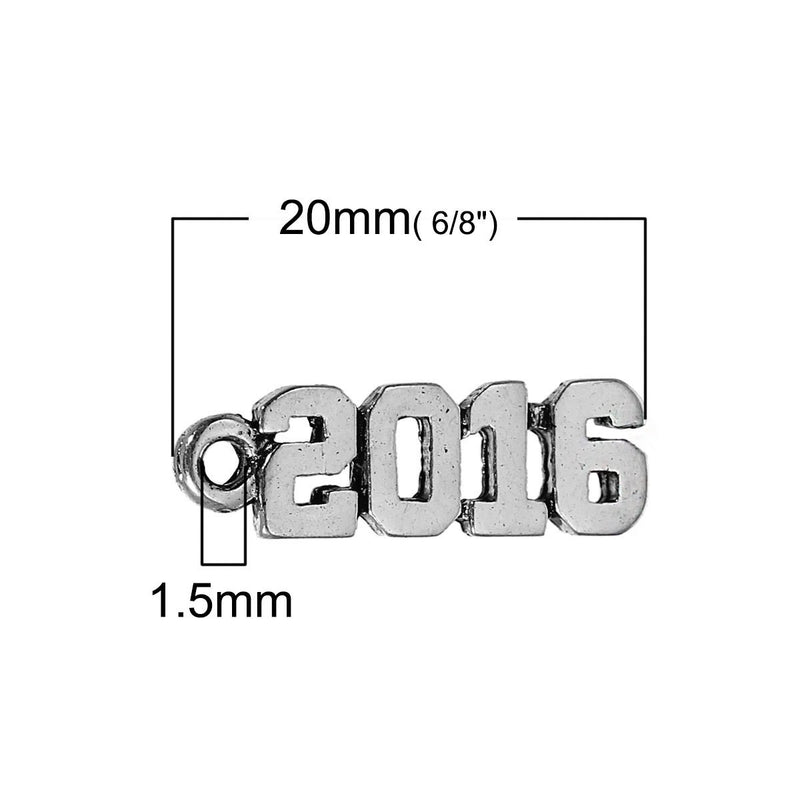 10 Antique Silver 2016 Graduation Charm Pendants, Varsity font, 2016 graduation charm,  chs2244